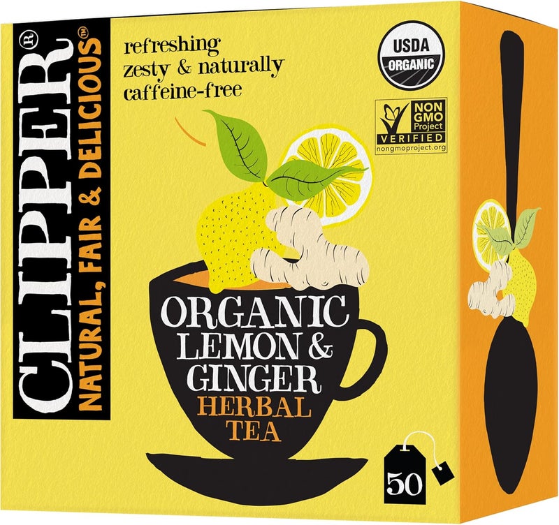 Clipper Organic Lemon & Ginger Herbal Tea - Caffeine Free, 50 Teabags - Image 1
